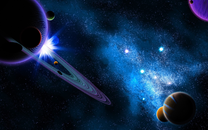planeter, 3D-konst, stj&#228;rnor, nebulosa, NASA, sci-fi, galax, ringar