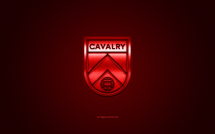 Cavalry FC, Kanadensisk fotbollsklubb, röd logotyp, röd kolfiberbakgrund, Canadian Premier League, fotboll, Alberta, Kanada, Cavalry FC-logotypen