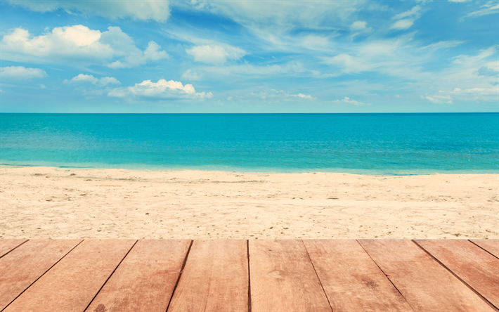 oc&#233;an, plage, sable blanc, ciel bleu, paradis, vagues, mer