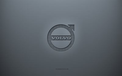 Logo Volvo, sfondo grigio creativo, emblema Volvo, trama di carta grigia, Volvo, sfondo grigio, logo Volvo 3d