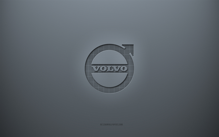 Volvo logo, gray creative background, Volvo emblem, gray paper texture, Volvo, gray background, Volvo 3d logo