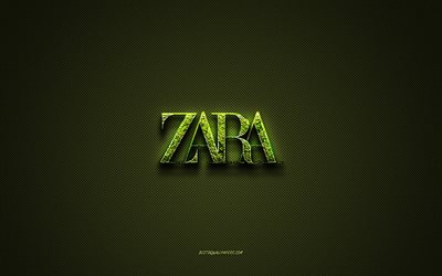 Zara logo, green creative logo, floral art logo, Zara emblem, green carbon fiber texture, Zara, creative art
