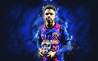 Ansu Fati, FC Barcelona, Spanish footballer, portrait, blue stone background, La Liga, Spain, football, Fati Barcelona
