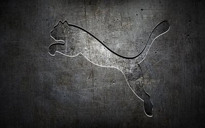 Logo Puma in metallo, sfondi in metallo, marchi di moda, logo Puma, creativo, intaglio in metallo, Puma
