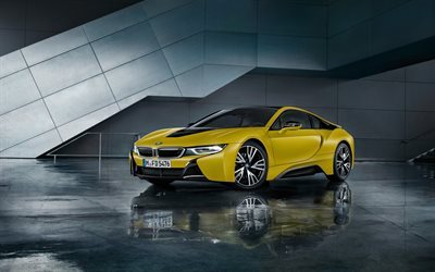 BMW i8, 2017, Amarelo Edi&#231;&#227;o, carro el&#233;trico, carros esportivos, BMW