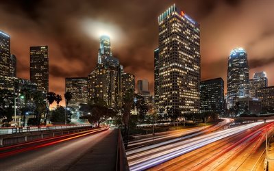 Los Angeles, noche, rascacielos, ciudad, estados UNIDOS