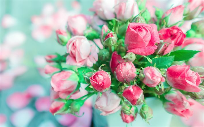 rosas cor-de-rosa, buqu&#234; de flores, rosas, flores cor de rosa