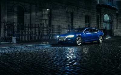 أودي A5 Sportback, 2017, TDI quattro, S خط, الأزرق أودي, A5 اللون الأزرق, ليلة