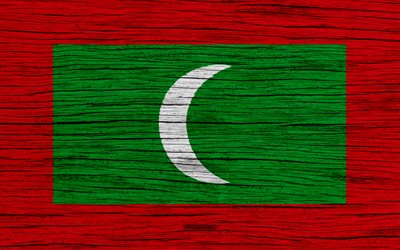 Maldivler bayrağı, 4k, Asya, ahşap doku, ulusal semboller, Maldivler bayrak, sanat, Maldivler