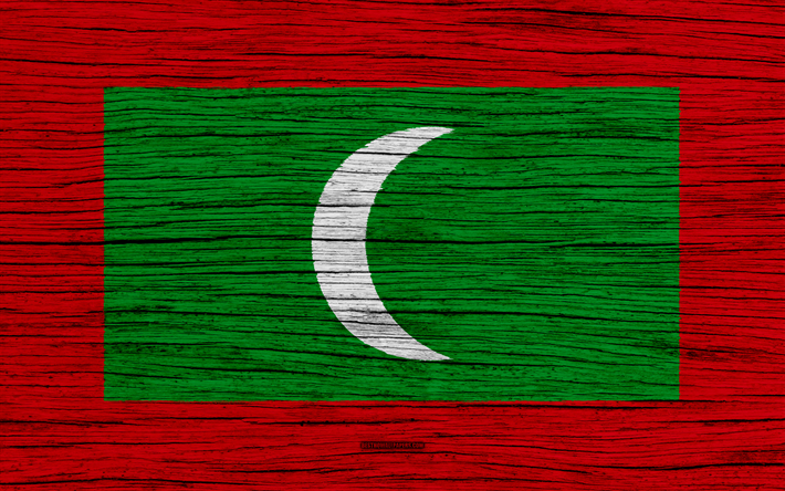 Lippu Malediivit, 4k, Aasiassa, puinen rakenne, kansalliset symbolit, Malediivit lippu, art, Malediivit