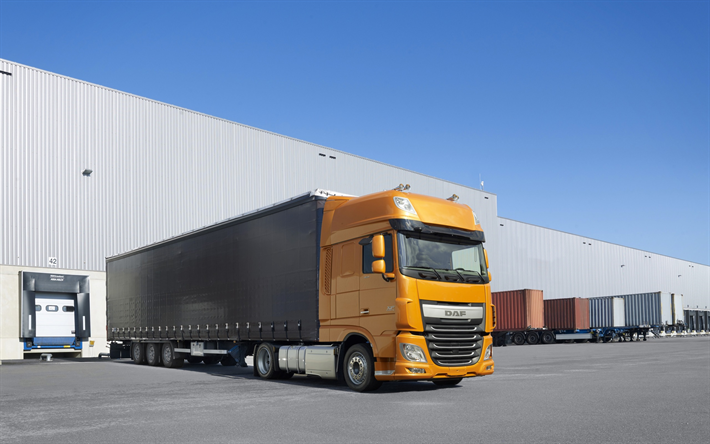 DAF XF, 4х2, Euro6, 2017, cargo transportation concepts, cargo delivery, truck tractor, semitrailer, warehouse, Super Space Cab, DAF