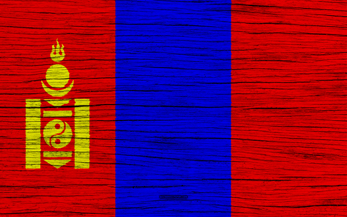 Mongolian lippu, 4k, Aasiassa, puinen rakenne, kansalliset symbolit, art, Mongoliassa
