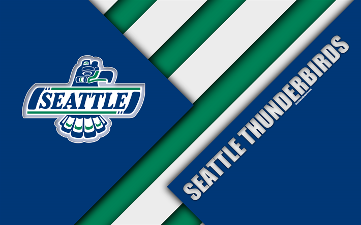 Seattle Thunderbirds, Kent, Washington, WHL, 4K, American Hockey Club, material design, logo, blue green abstraction, Western Hockey League