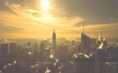 L&#39;Empire State Building, New York, etats-unis, hiver, matin, lever du soleil, gratte-ciel, paysage urbain