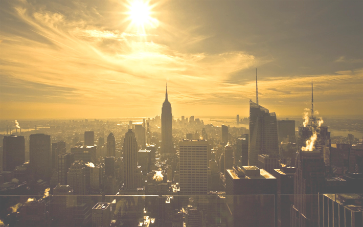Empire State Building, New York, USA, winter, morning, sunrise, skyscrapers, cityscape