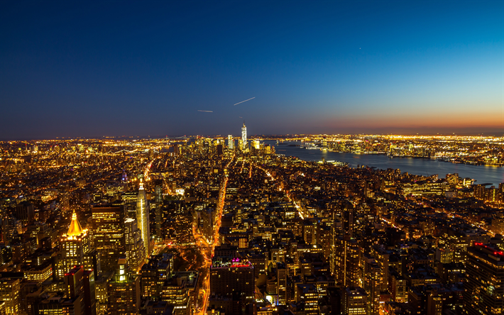 NYC, 4k, New York, nightscapes, skyscrapers, USA, America