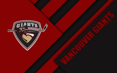 Vancouver Giants, WHL, 4K, Kanadalı Hokey Kul&#252;b&#252;, malzeme tasarımı, logo, siyah ve kırmızı soyutlama, Vancouver, Kanada, Batı Hokey Ligi