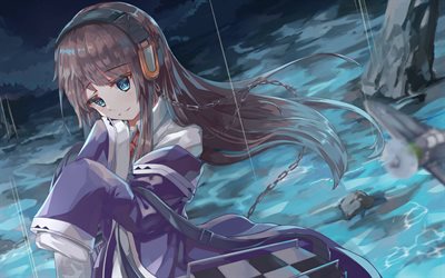 Azur Lane, menina anime, retrato, vestido azul, Anime japon&#234;s