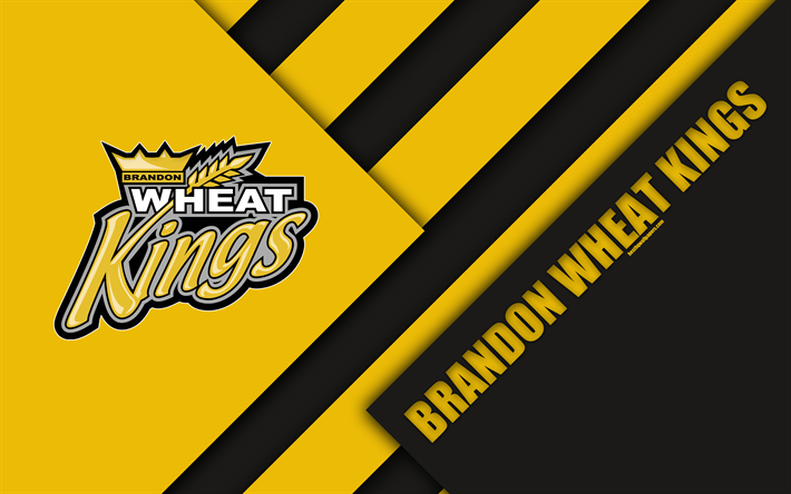 Brandon Wheat Kings, WHL, 4K, Canadese di Hockey Club, material design, logo, giallo, nero astrazione, Brandon, Manitoba, Canada, Western Hockey League