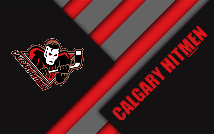 Calgary Palkkatappajat, WHL, 4K, Canadian Hockey Club, materiaali suunnittelu, logo, harmaa musta abstraktio, Calgary, Alberta, Kanada, Western Hockey League