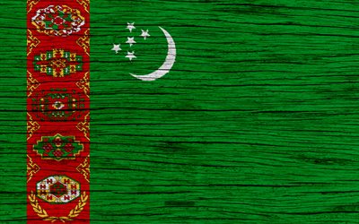 Flag of Turkmenistan, 4k, Asia, wooden texture, Turkmen flag, national symbols, Turkmenistan flag, art, Turkmenistan
