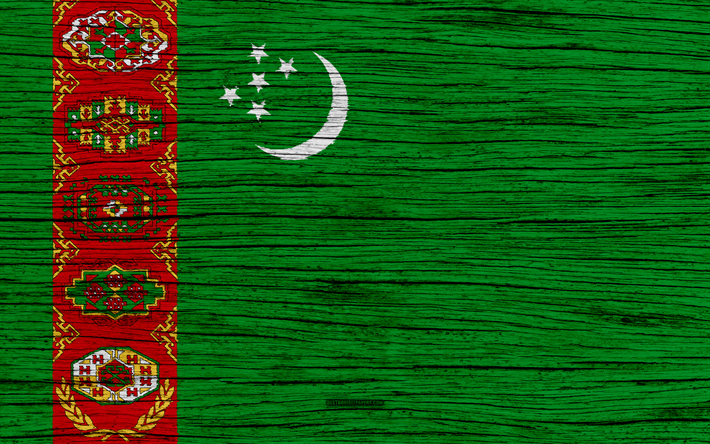 Turkmenistanin lippu, 4k, Aasiassa, puinen rakenne, kansalliset symbolit, art, Turkmenistan