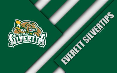 Everett Silvertips, Washington, USA, WHL, 4K, American Hockey Club, materiaali suunnittelu, logo, vihre&#228; valkoinen abstraktio, Western Hockey League