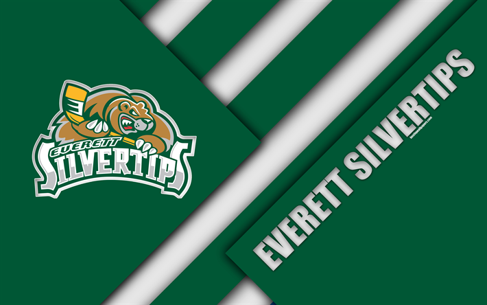 Everett Silvertips, Washington, USA, WHL, 4K, American Hockey Club, material design, logo, green white abstraction, Western Hockey League