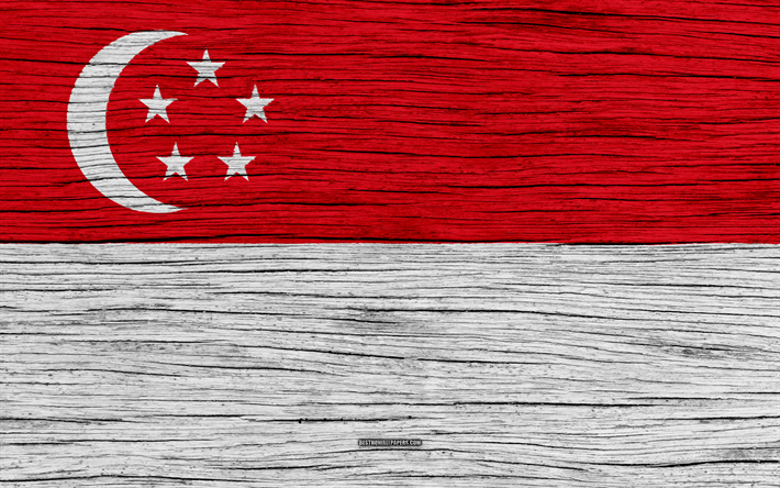 Bayrak Singapur, 4k, Asya, ahşap doku, Singapur Ulusal bayrak, ulusal semboller, Singapur bayrak, sanat, Singapur