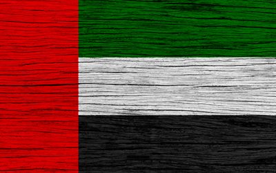 Flag of UAE, 4k, Asia, wooden texture, Emirate flag, national symbols, UAE flag, art, United Arab Emirates