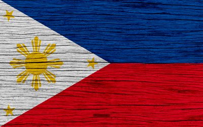 Flag of Philippines, 4k, Asia, wooden texture, Philippine flag, national symbols, Philippines flag, art, Philippines