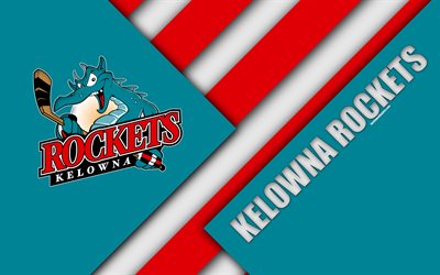 Kelowna Rockets, WHL, 4K, Canadian Hockey Club, materiaali suunnittelu, logo, sininen punainen abstraktio, Kelowna, British Columbia, Kanada, Western Hockey League