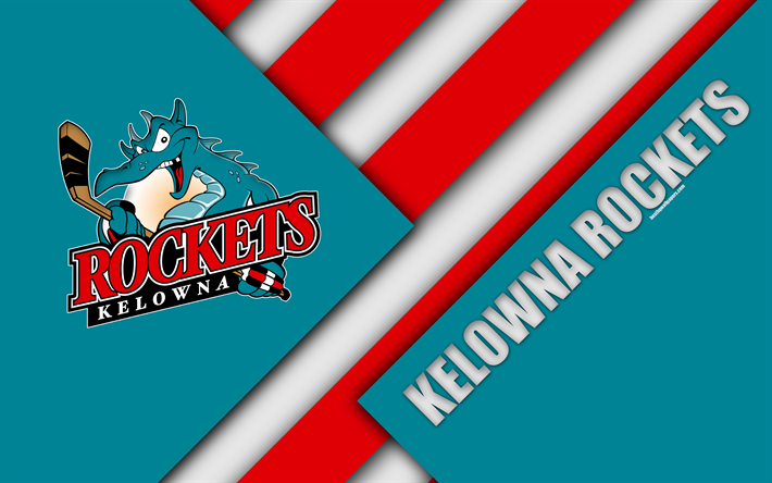 Kelowna Rockets, WHL, 4K, Canadese di Hockey Club, material design, logo, blu, rosso, astrazione, Kelowna, British Columbia, Canada, Western Hockey League