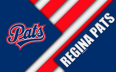 Regina Pats, WHL, 4K, Kanadalı Hokey Kul&#252;b&#252;, malzeme tasarımı, logo, Mavi, Kırmızı soyutlama, Regina, Kanada, Batı Hokey Ligi