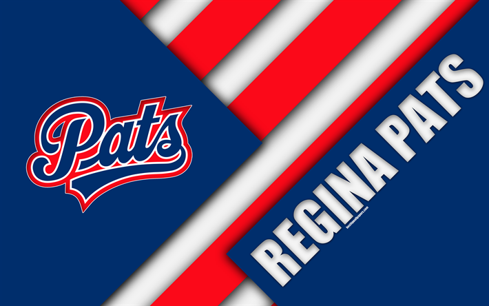 Regina Pats, WHL, 4K, Canadese di Hockey Club, material design, logo, blu, rosso, astrazione, Regina, Canada, Western Hockey League