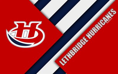 lethbridge hurricanes, whl, 4k, kanadischen eishockey-club, material, design, logo, wei&#223;, rot, abstraktion, lethbridge, kanada, western hockey league
