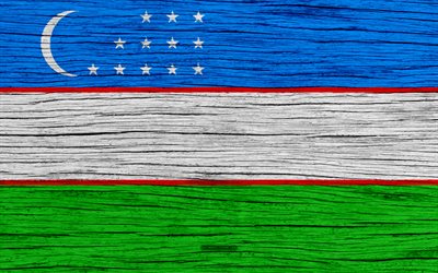 Flag of Uzbekistan, 4k, Asia, wooden texture, Uzbek flag, national symbols, Uzbekistan flag, art, Uzbekistan