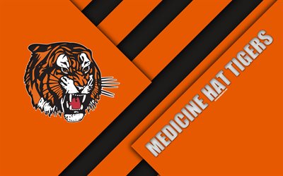 medicine hat tigers, whl, 4k, kanadischen eishockey-club, material, design, logo, orange-schwarz-abstraktion, medicine hat, canada, western hockey league