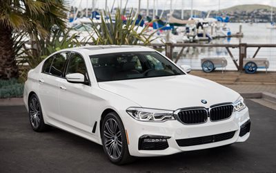 BMW 5, 2018, 530I, white sedan, business class, new German cars, BMW
