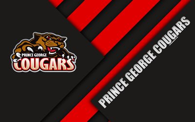 prince george cougars, whl, 4k, kanadischen eishockey-club, material, design, logo, schwarz rot abstraktion, prince george, canada, western hockey league