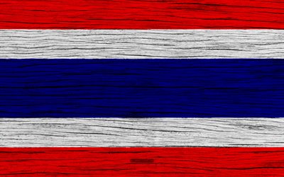 Flag of Thailand, 4k, Asia, wooden texture, Thai flag, national symbols, Thailand flag, art, Thailand