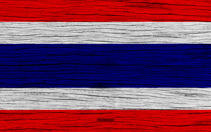 Tayland bayrağı, 4k, Asya, ahşap doku, ulusal semboller, sanat, Tayland