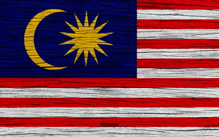Bandera de Malasia, 4k, de Asia, de madera de textura, Malasia bandera, los s&#237;mbolos nacionales, el arte, Malasia