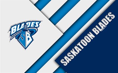 Saskatoon Blades, WHL, 4K, Canadian Hockey Club, material design, logo, white blue abstraction, Saskatoon, Canada, Western Hockey League