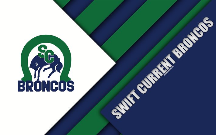 Swift Current Broncos, WHL, 4K, Kanadalı Hokey Kul&#252;b&#252;, malzeme tasarımı, logo, mavi beyaz soyutlama, Swift Current, Saskatchewan, Kanada, Batı Hokey Ligi