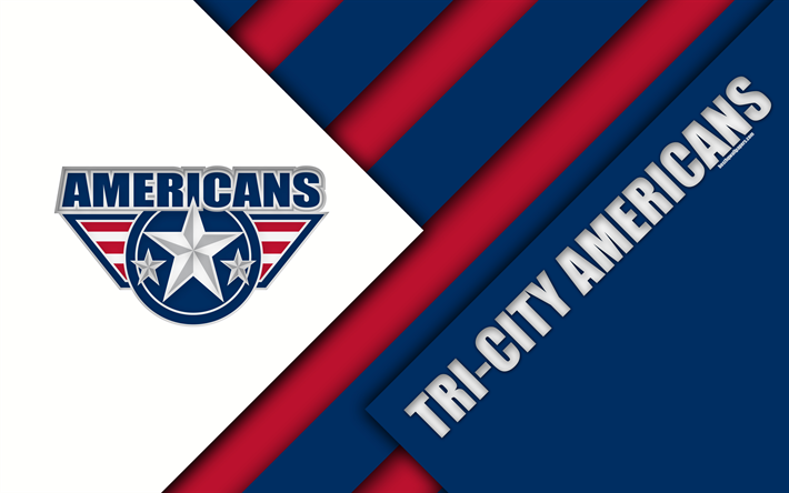 Tri-City Americani, Kennewick, Washington, Stati Uniti d&#39;america, DENVER, 4k, American hockey club, material design, logo, blu, rosso, astrazione, Western Hockey League