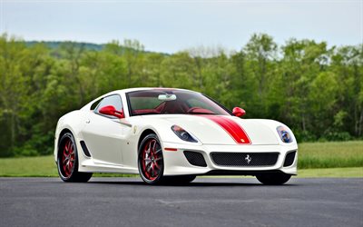 Ferrari 599 GTO, white sports car, supercar, white 599 GTO, Italian cars, tuning, Ferrari