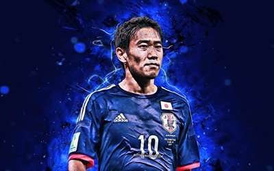 شينجي كاغاوا, 4k, اليابان المنتخب الوطني, كرة القدم, لاعبي كرة القدم, كاغاوا, أضواء النيون, الياباني لكرة القدم