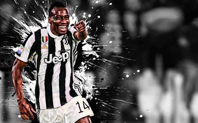 Blaise Matuidi, 4k, French football player, Juventus FC, midfielder, black and white paint splashes, creative art, Serie A, Italy, football, grunge, Matuidi, Juve
