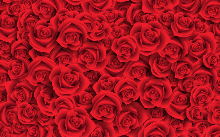rose rosse texture 4k, boccioli rossi, close-up, red rose pattern, di rose, di fiori rossi